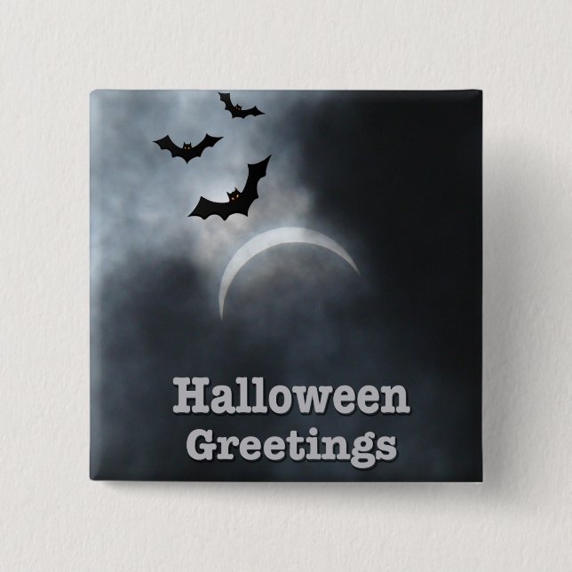 Spooky Halloween Eclipse Greetings Pinback Button (Front)