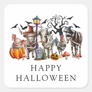 Spooky Halloween Farm Animals Square Sticker