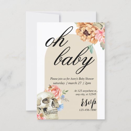 Spooky Halloween Floral Skull Baby Shower Invitation