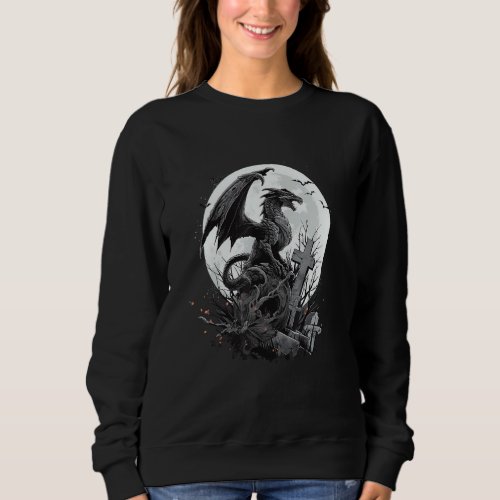 Spooky Halloween Full Moon Cemetery Dragon Sweatshirt