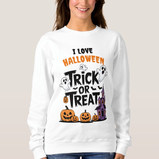 Spooky Halloween fun with ghosts & pumpkins Sweatshirt (Front)