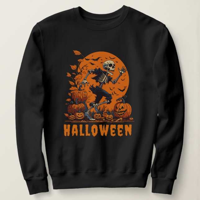 Spooky Halloween Funny Skeleton Sweatshirt (Design Front)