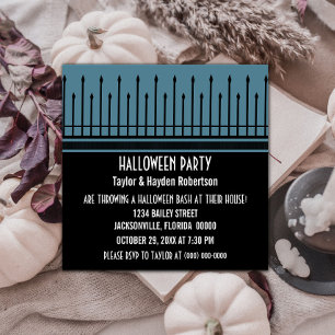 Spooky Halloween Gate Party Invite, Blue Invitation