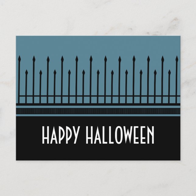 Spooky Halloween Gate Postcard, Blue Postcard (Front)