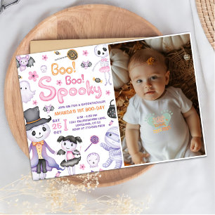 Spooky Halloween Ghost 1st Birthday Party Photo Invitation