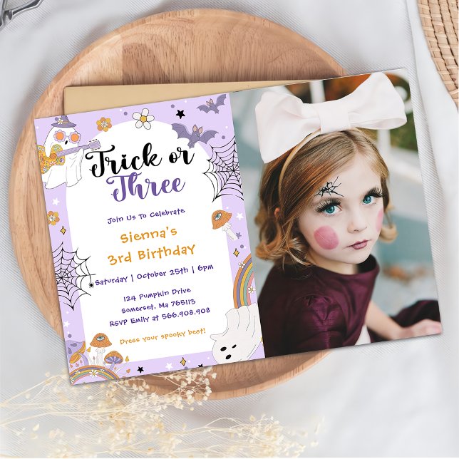  Spooky Halloween Ghost 3rd Birthday Party Photo Invitation (Creator Uploaded)