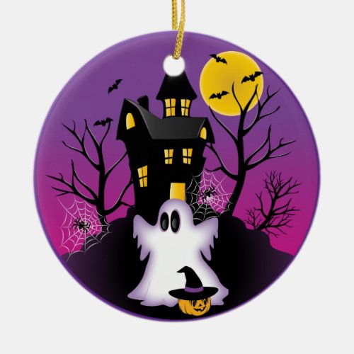 Spooky Halloween Ghost Ceramic Ornament
