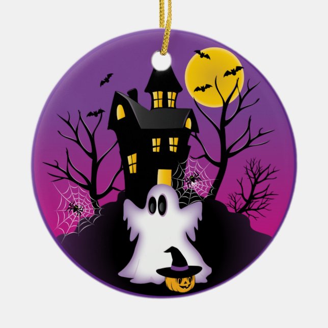 Spooky Halloween Ghost Ceramic Ornament (Front)