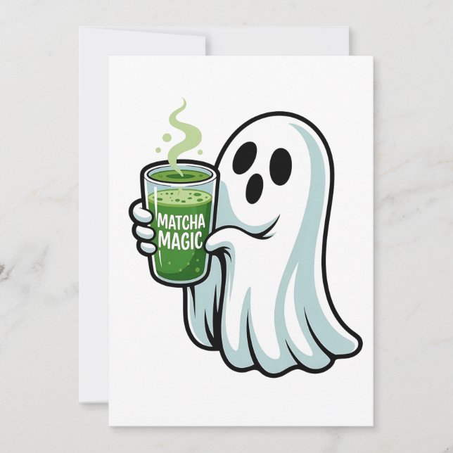 Spooky Halloween Ghost Drinking Matcha Drink  Announcement (Front)