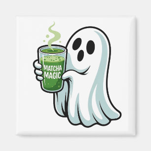 Spooky Halloween Ghost Drinking Matcha Drink Magnet