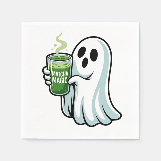 Spooky Halloween Ghost Drinking Matcha Drink  Napkins (Front)