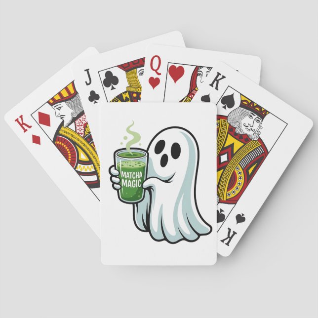 Spooky Halloween Ghost Drinking Matcha Drink  Poker Cards (Back)