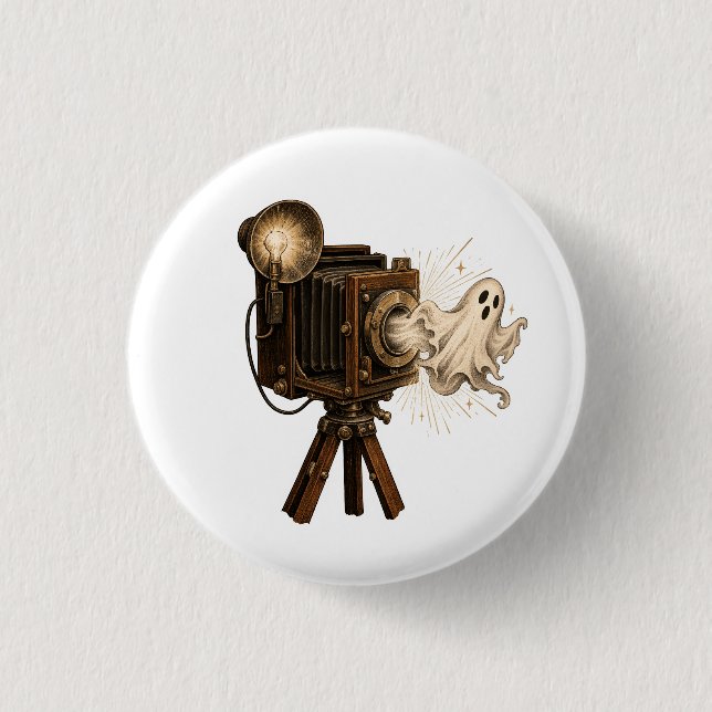 Spooky Halloween Ghost Emerging from Camera Button (Front)