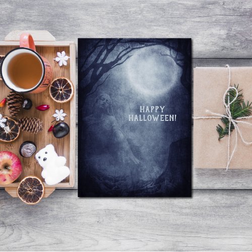 Spooky Halloween Ghost Full Moon at Night Card