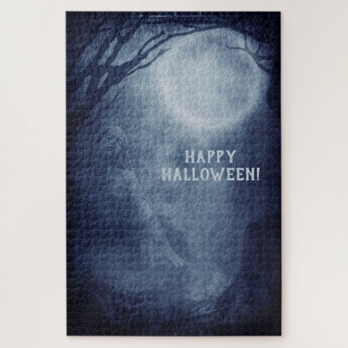 Spooky Halloween Ghost Full Moon at Night Jigsaw Puzzle