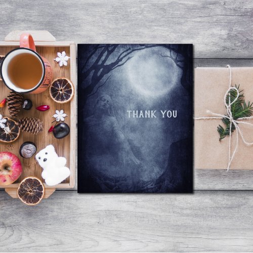 Spooky Halloween Ghost Full Moon at Night Thank You Card