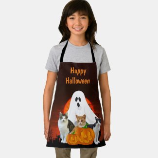 Spooky Halloween Ghost Graveyard  Orange Apron