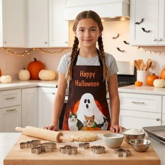 Spooky Halloween Ghost Graveyard Orange Apron