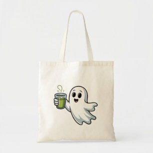 Spooky Halloween Ghost Holding Matcha  Tote Bag