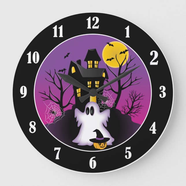 Spooky Halloween Ghost Large Clock (Front)