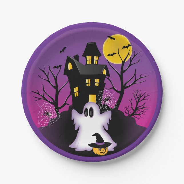 Spooky Halloween Ghost Paper Plates (Front)