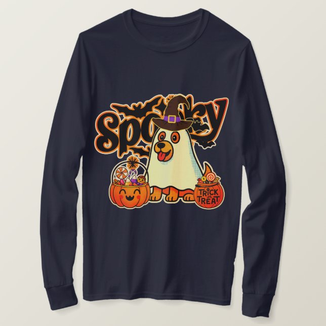 Spooky Halloween Ghost Pumpkin Long Sleeve Shirt f (Design Front)