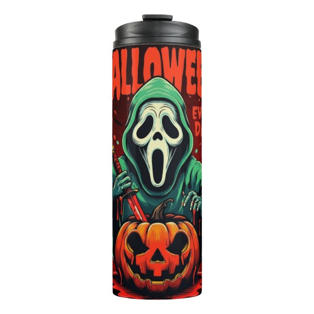 Spooky Halloween Ghost Pumpkin Thermal Mug Tumbler (Front)