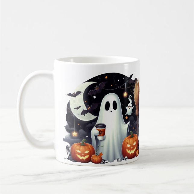 Spooky Halloween  ghost pumpkins  Coffee Mug (Left)