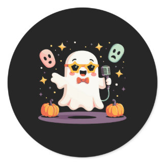 Spooky Halloween Ghost Singer Star With Microphone Classic Round Sticker