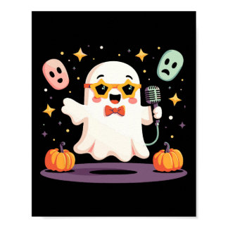Spooky Halloween Ghost Singer Star With Microphone Poster