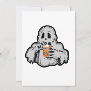 Spooky Halloween Ghost Sippin Pumpkin latte Fall Invitation