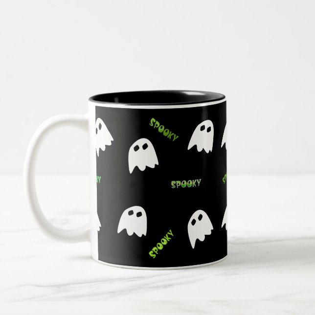 spooky Halloween ghost Two-Tone Coffee Mug (Left)