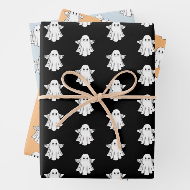 Spooky Halloween Ghost Wrapping Paper Sheets (In situ)