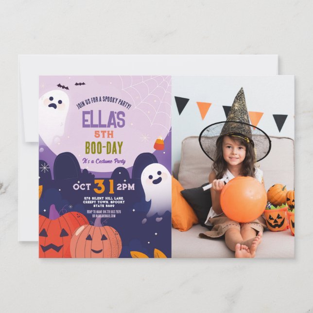 Spooky Halloween Ghosts Birthday Kids Photo Invitation (Front)