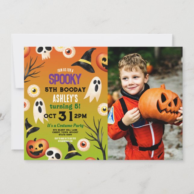 Spooky Halloween Ghosts Birthday Kids Photo Invitation (Front)