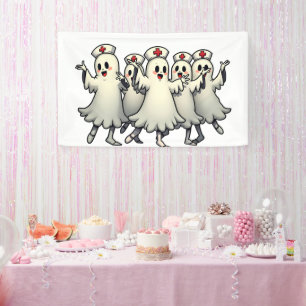 Spooky Halloween Ghosts in Nurse Suits Banner