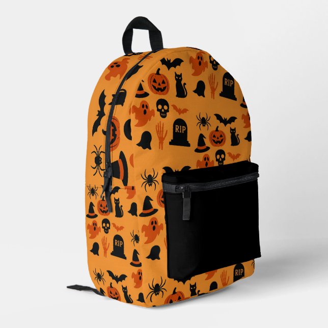 Spooky Halloween Gift Classic Black & Orange Printed Backpack (Back Corner Left)