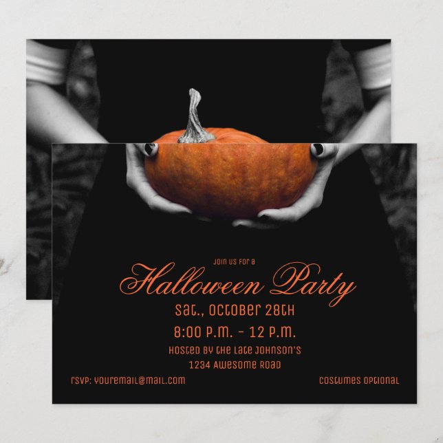 Spooky Halloween Girl with Pumpkin Invitation (Front/Back)