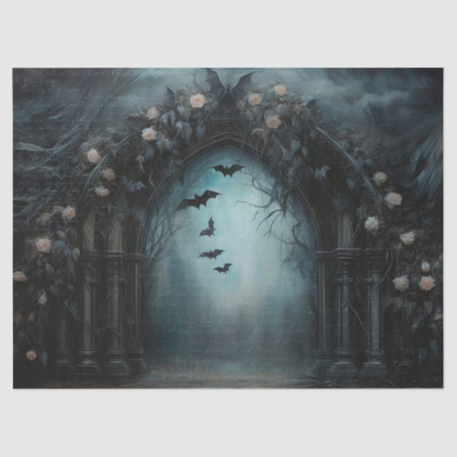 Spooky Halloween Gothic Arch w Bats for Decoupage Tissue Paper (Front)
