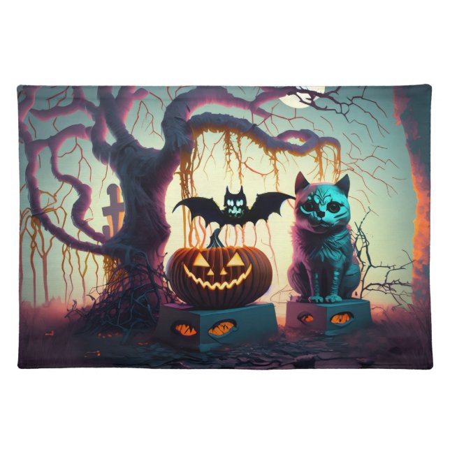 Spooky Halloween Graveyard Cloth Placemats (Front)