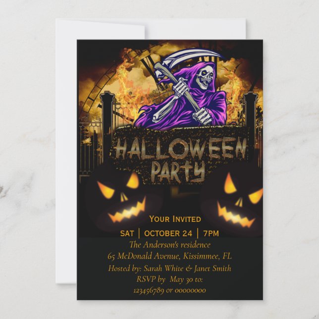  Spooky Halloween Graveyard Party Announcement (Front)