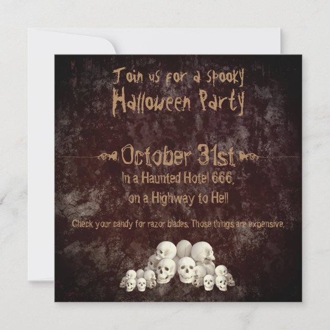 Spooky Halloween Grunge Creepy Background Skulls Invitation (Front)