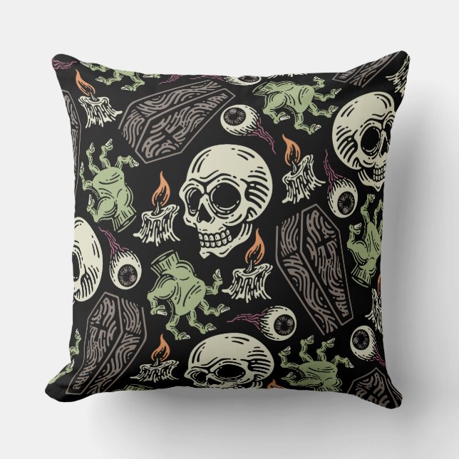 Spooky Halloween grunge Skull design Throw Pillow (Front)