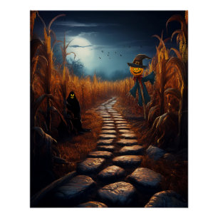 Spooky Halloween Haunted Corn Field Poster