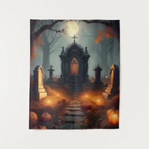Spooky Halloween Haunted Grave Yard Tapestry