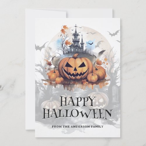 Spooky Halloween Haunted House Bats Jack_O_Lantern Holiday Card