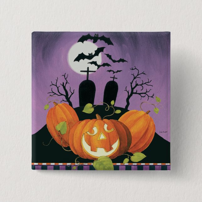 Spooky Halloween Haunted House Button (Front)