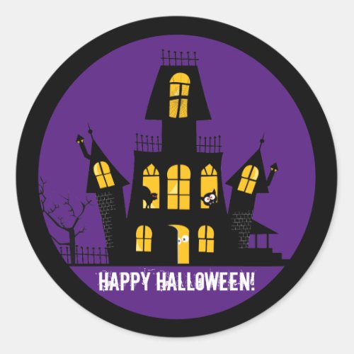 Spooky Halloween Haunted House Cartoon Classic Round Sticker