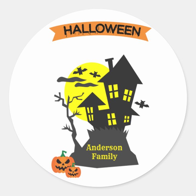 Spooky Halloween Haunted House Classic Round Sticker (Front)