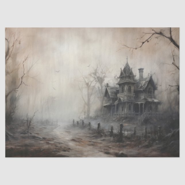 Spooky Halloween Haunted House for Decoupage Tissue Paper (Front)